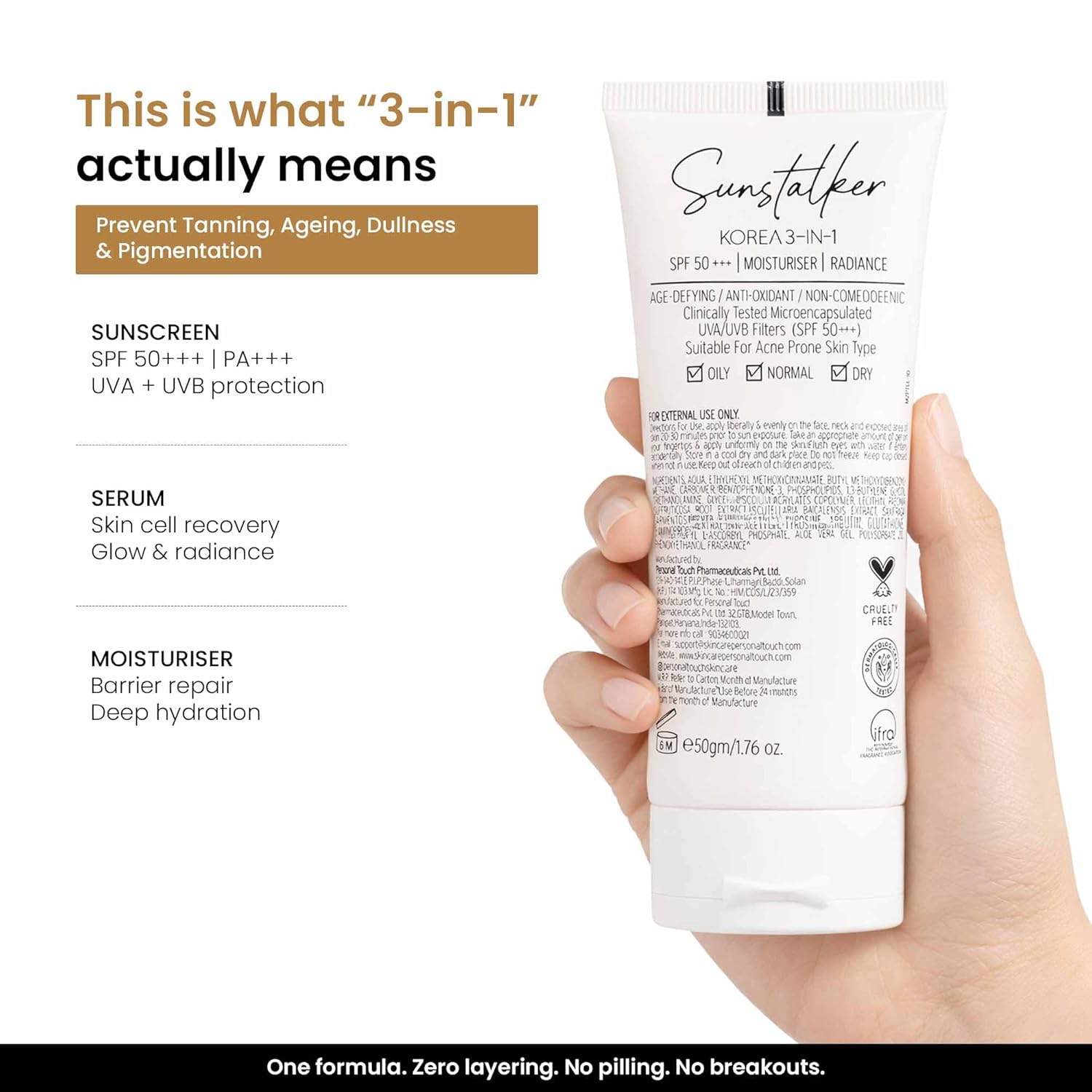 Personal Touch Sunscreen SPF 50 PA+++ For Face - 50 Gms - Swadesii