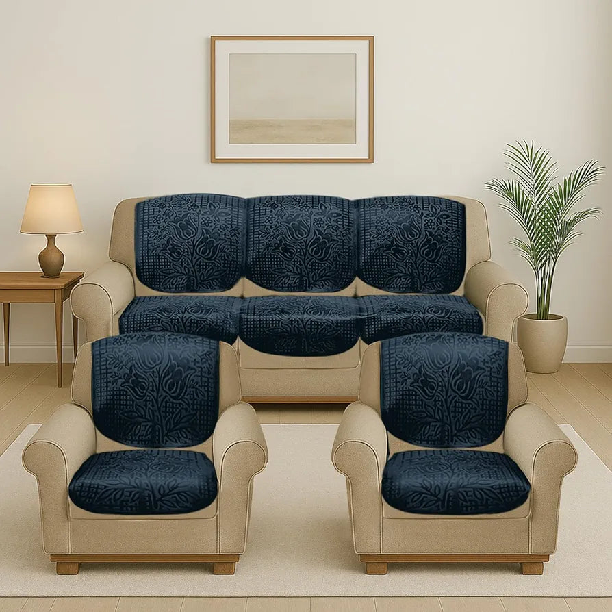Cloth Fusion Italian Velvet Sofa Cover 5 Seater Set, Perfect Floral Embossed Sofa Cover 3 Seater and 2 Seater for Living Room 
