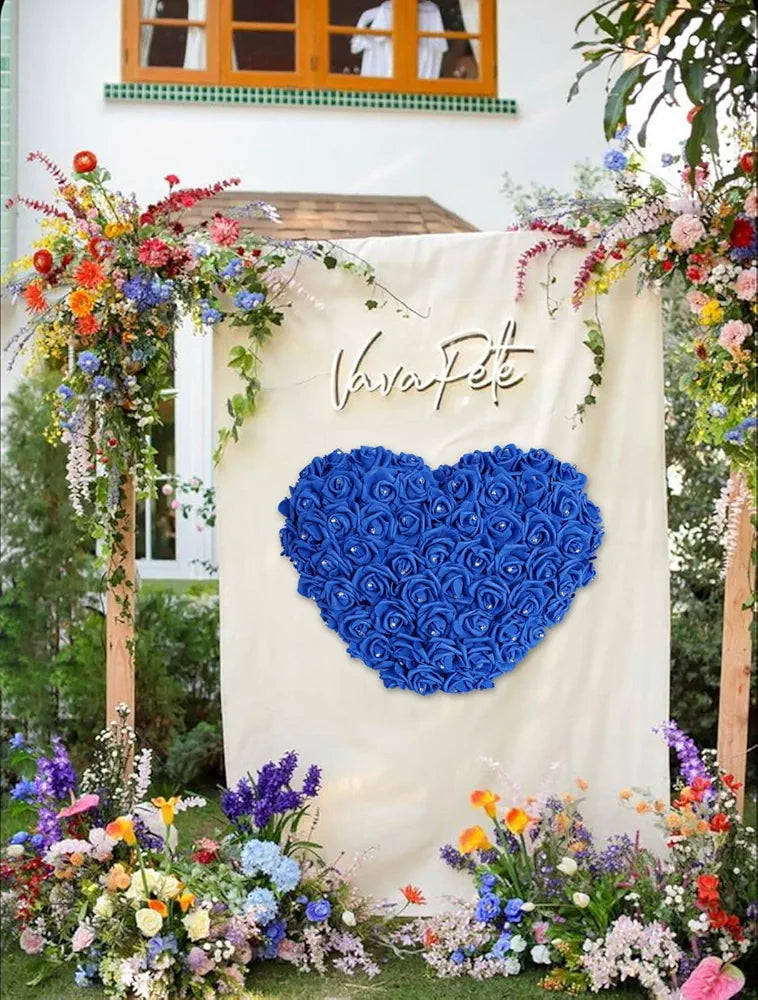 IPOPU 100pcs Royal Blue Artificial Rose Heads with Crystal 3in Real Looking Foam Fake Roses for DIY Craft Wedding Bouquets Wall Decoration Bridal Shower Arrangement Home Decorations
