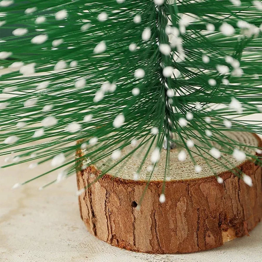 SATYAM KRAFT 1 Pcs Artificial Mini Christmas Tree Miniature Table Decor Pine Tree with Wooden Base - Christmas Xmas Tree for Home Office Living Room Decor, Anniversary Decoration 