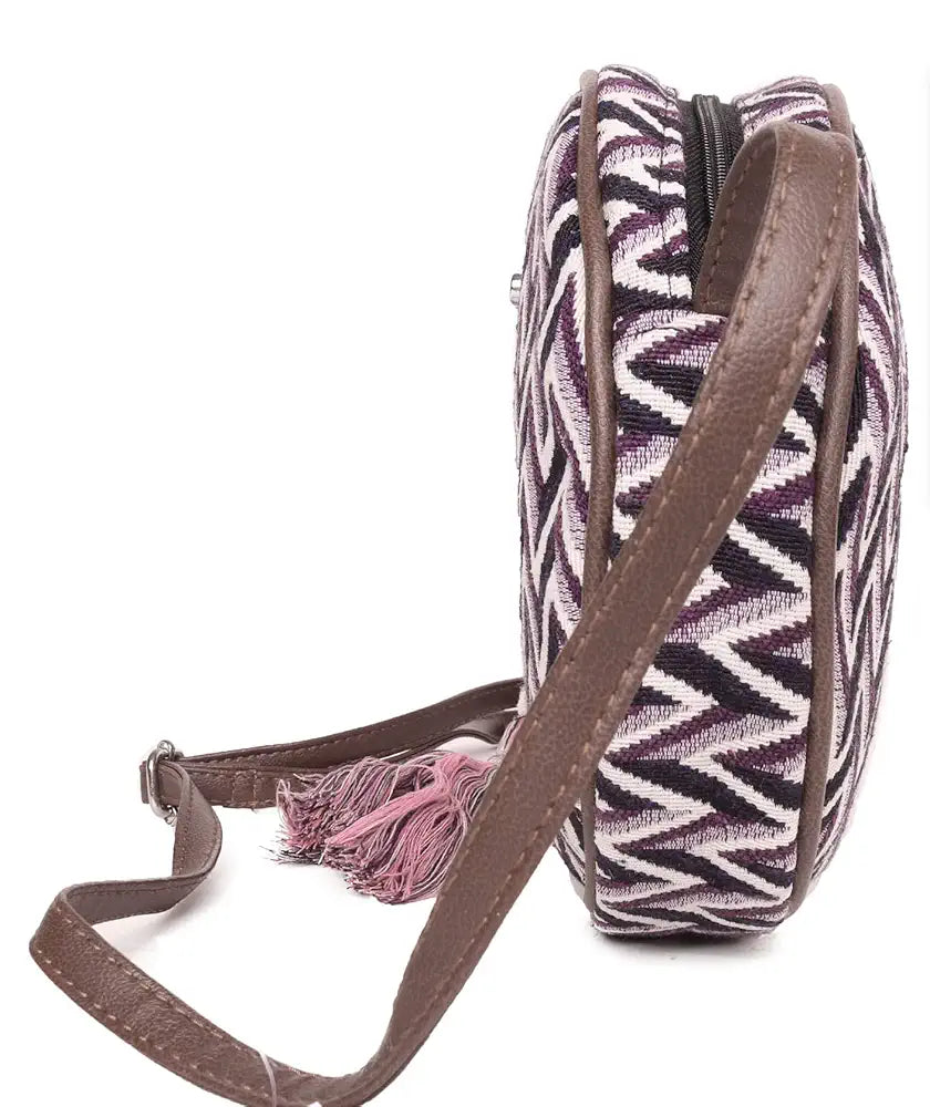 ASTRID Women's Cotton Round Sling Bag with Pompom Tassels 