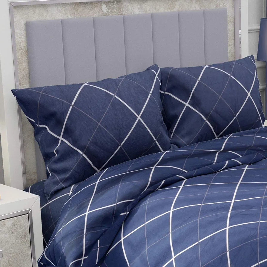 THE HOME STYLE Cotton Feel Glace Cotton Elastic Fitted Printed Queen Size Double Bed Bedsheet With 2 Pillow Cover,300 TC