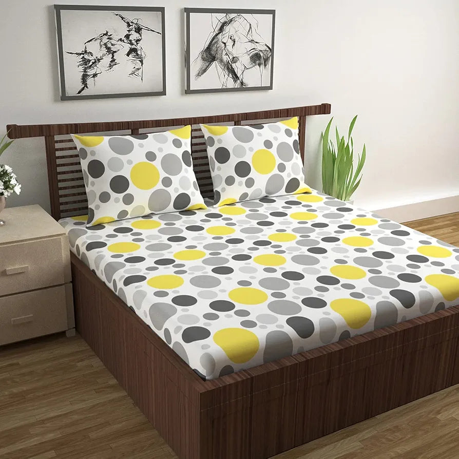 Divine Casa Double Size Bedsheet for Double Bed, 144 TC Pure Cotton Queen Size with 2 Pillow Covers | 222 by 254 cm | Geometric | Grey Lagoon