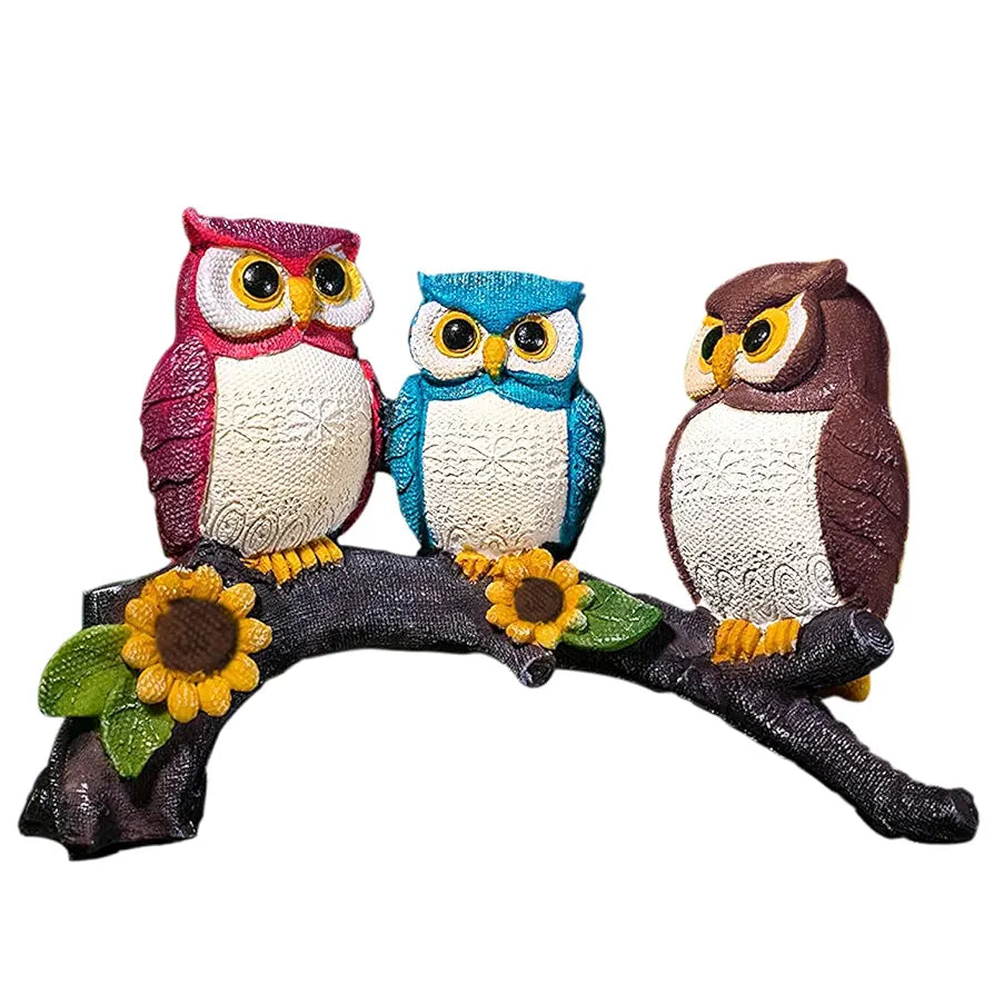 Xtore Beautiful Resin Owl Family Decorative Statue for Home Decor 