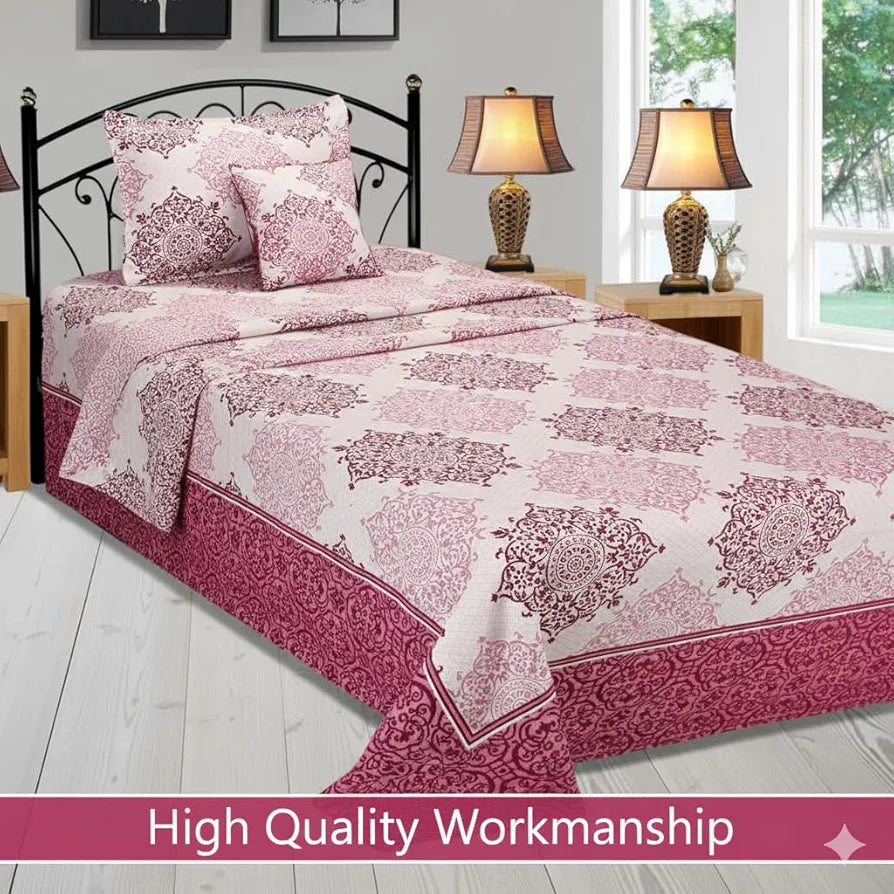 Fresh From Loom Reversible Cotton Bed Sheet Set - Single Bedsheet, Hypoallergenic, Wrinkle Free 300 TC Bedsheet with 1 Pillow Covers 