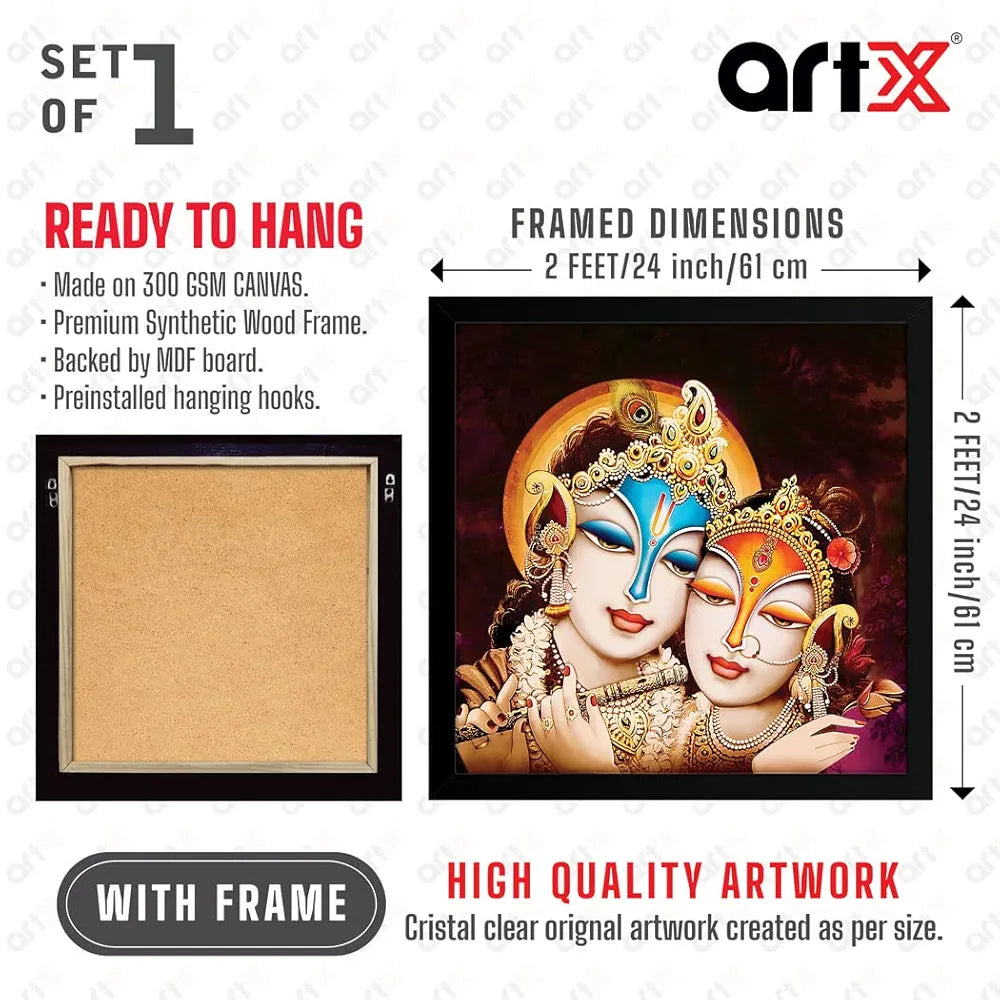 ArtX Radha Krishna Love Big Canvas Painting For Living Room With Frame, Multicolour, Square, 24.0 x 24.0 inch, 2x2 Feet, Set Of 1