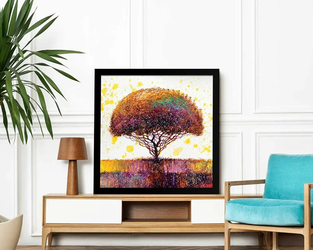 ArtX Abstract Colourfull Tree Big Canvas Painting For Bedroom and Living Room With Frame, Multicolour, Square, 24.0 x 24.0 inch, 2x2 Feet, Set Of 1