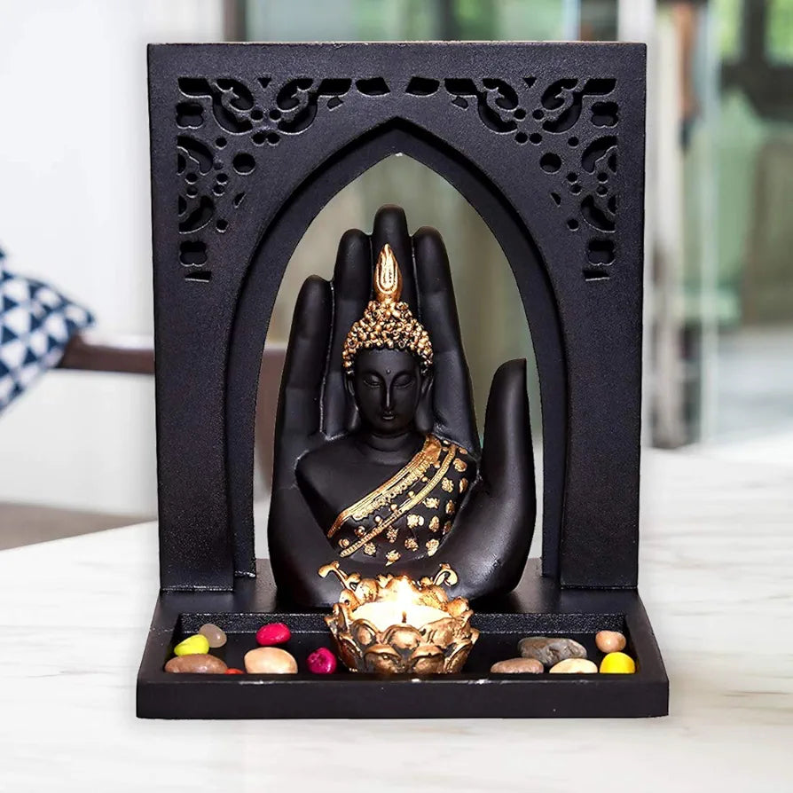 MARINER'S CREATION Buddha FACE Idol with Royal Tray and T Light Holder for Home Decor & Gift