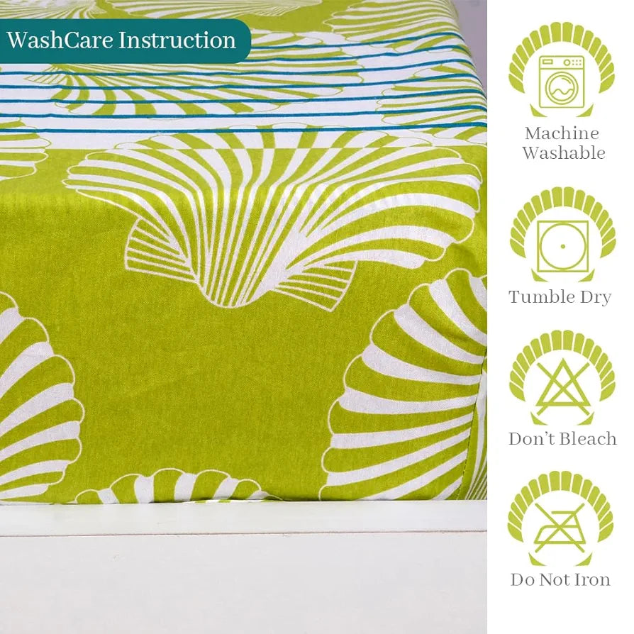 Divine Casa Cotton Acid Lime Bedsheet for Double Bed Elastic Fitted with 2 Pillow Covers  Calming Shells