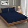 Homefab India 160 TC Stripe Cotton Feel Glace Cotton Elastic Fitted King Size Double Bed Bedsheet with 2 Pillow Covers Fits Upto 6 inches Mattress Navy Blue