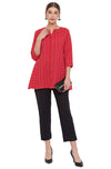 Janasya Women's Red Weaved Cotton A-Line Top