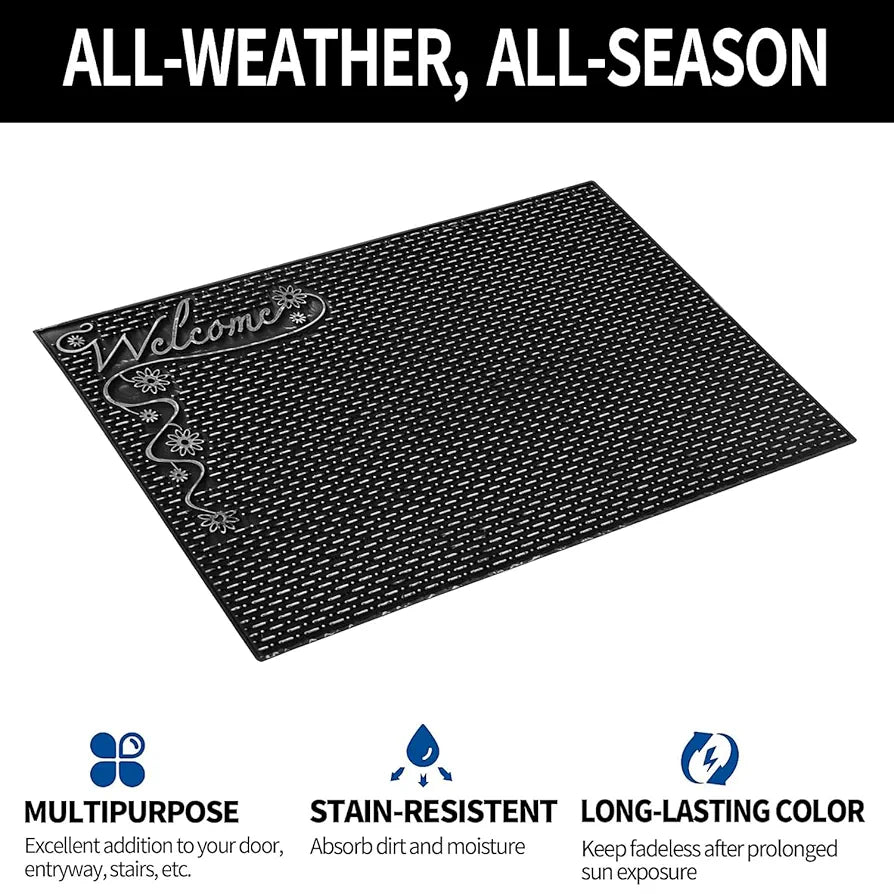 Kuber Industries Door Mat | Rubber Mud Trapper Mat | Welcome Mat | Floor mat | Door Mat for Home Entrance | Bathroom Mat | Entry Way Doormat | Black & Silver
