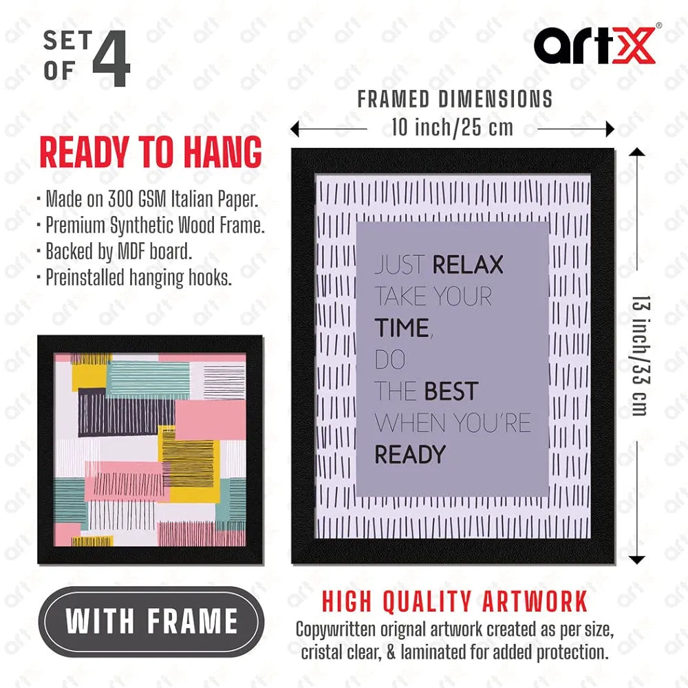 ArtX Paper Geometric Abstract Big Wall Art Frame Painting, Multicolor, Contemporary, 2 sets of 10 X 10 inches & 2 sets of 13 x 10 inches, 23 X 20 inches Combined, Set of 4