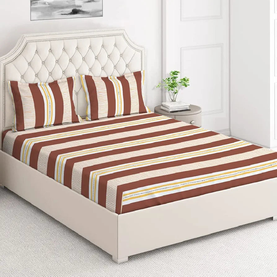 Layers Tuscany 100% Cotton Bedsheet Set for All Seasons - Lightweight, Moisture Absorbent, Machine Washable & Easy to Care - Gift for Housewarming & More - 104 TC - Queen Size 