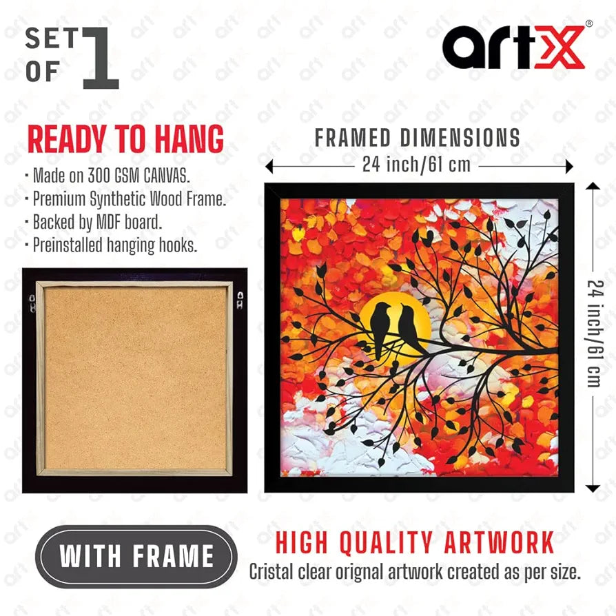 ArtX Bird Abstract Big Canvas Painting For Bedroom With Frame, Multicolour, Square, 24.0 x 24.0 inch, 2x2 Feet, Set Of 1