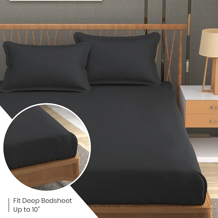 FRESH FROM LOOM Plain Microfiber King Size Double Bedsheet - Hypoallergenic Wrinkle Free Bed Sheets with 2 Pillow Covers , 240 TC