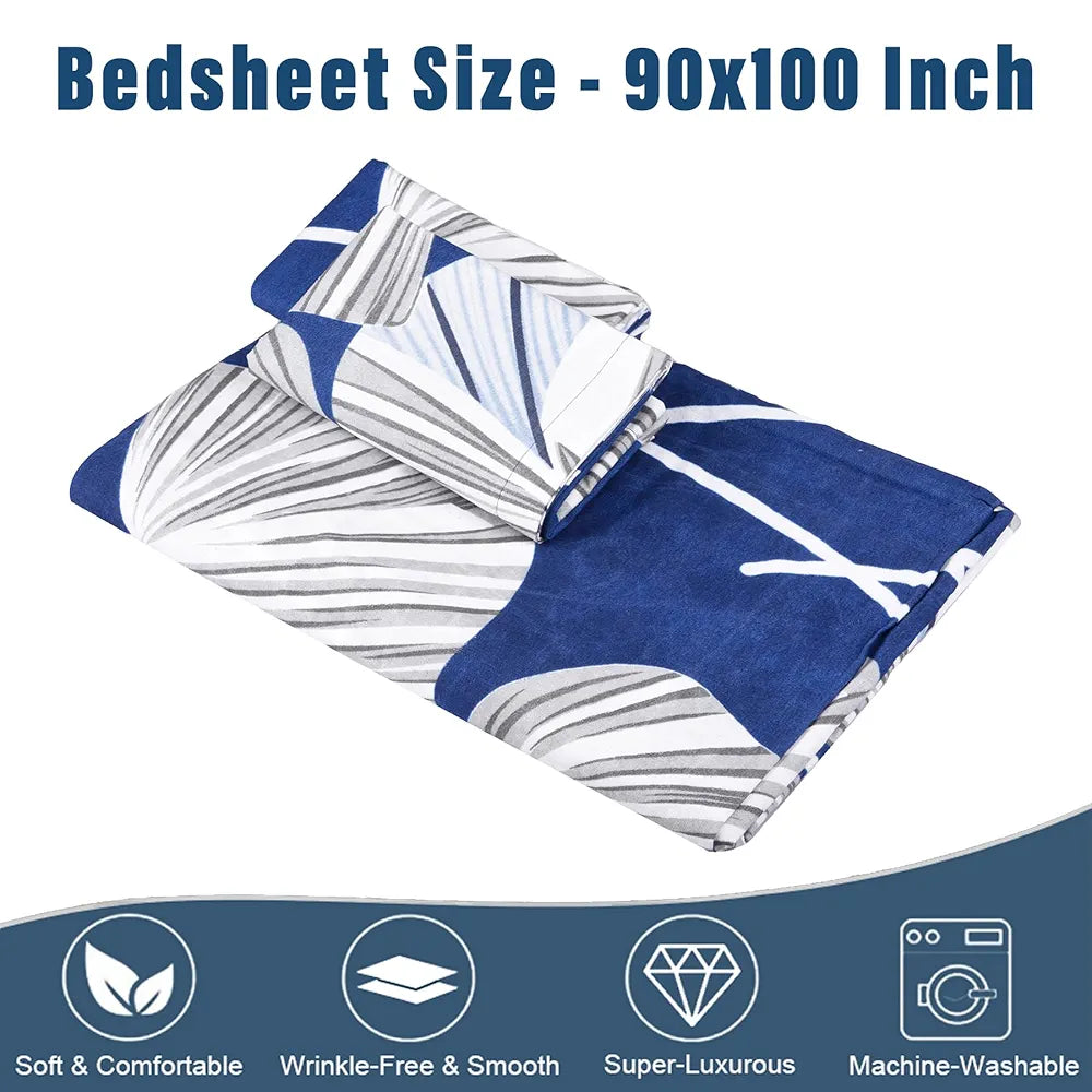 Kuber Industries Double Bedsheet | Bedsheet for Double Bed | Double Bedsheet with 2 Pillow Covers | Cotton Double Bed Sheet Set | Patta Double Bedsheet | 90x100 | Blue