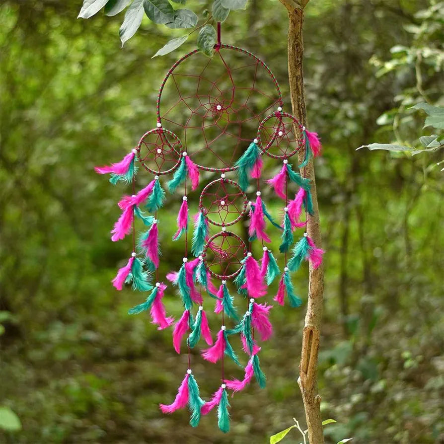 DULI Dream Catcher Traditional Indian Dreamcatcher Wall Art for Bedrooms, Home Wall, Hanging Design, Height 75 cm ,Metal, Feathers Dreamcatcher 