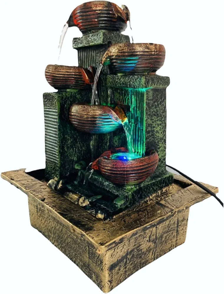 ALILA Resin Table Top Water Fall Fountain For Home Decor With Led Lights Decoration Gift Gifting Item Indoor Outdoor, 15 Inch Height
