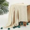 Homadorn TC 250 100% Cotton Off White Throw Blanket with Handmade Colorful Tassel Colour Bottle Green