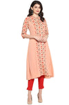 Janasya Women's Peach Poly Crepe A-line Kurta