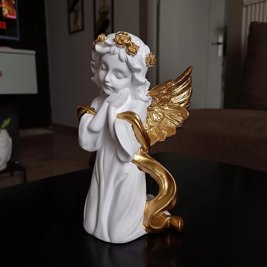 ALILA White Fairy Angel with Wings Figurine Statue for Home Living Room Garden Shelf Mantel Decor Decoration Gifting Item, 8 Inches
