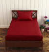 Trance Home Linen 100% Cotton 78x36 inch Single Fitted 200TC Satin Stripe Elastic Fitted Bedsheet with 1 Pillow Covers Colour Maroon