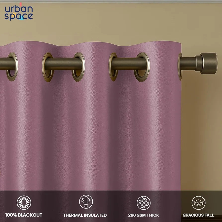 Urban Space Blackout Curtains for Living Room, Gold Foil Printed Luxurious 100% Blackout Decorative Door Curtain Eyelet with Tieback, 1 Piece 