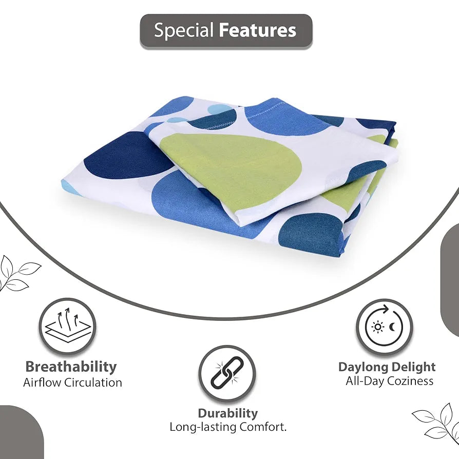 Divine Casa 144 TC 100% Cotton Double Bedsheet with 2 Pillow Covers | Skin-Friendly Fabric for Everyday Comfort | 254 X 222 CM | Geometric Pattern | Blue Lagoon