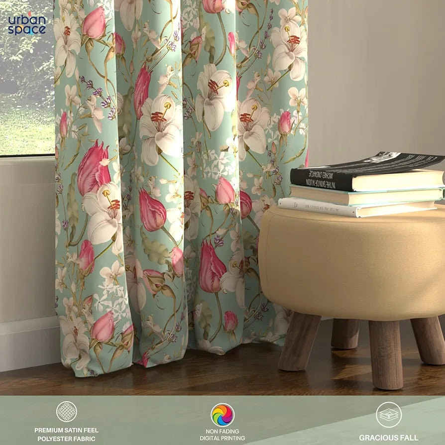Urban Space Blackout Curtains 7 Feet Set of 2 for Door, 80-85% Light Blocking Curtains for Living Room, Digital Printed Curtains with Eyelets, Tieback Included 