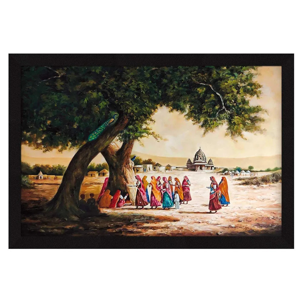 ArtX Paper Indian Village Framed Wall Art Painting, Wall decor for living room, Multicolor, Nature, 12 X 18 inches, Set of 1
