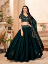 Odette Dark Green Faux Georgette Semi Stitched Lehenga With Unstitched Blouse (Set of 3)