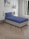 Trance Home Linen Premium 300 Tc Pure 100% Cotton Solid Single Size Fitted Bedsheet with 1 Pillow Cover Colour Mediterranean Blue