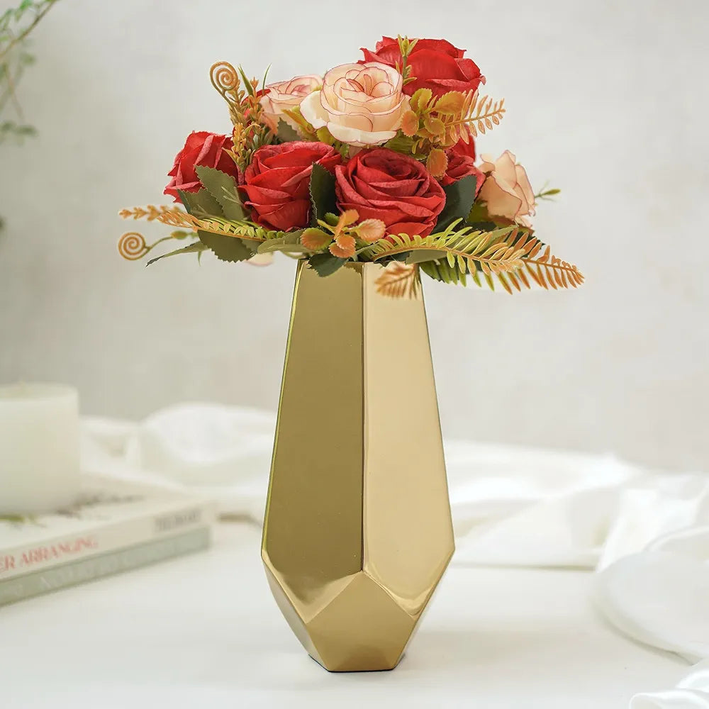 Behoma Designer Stainless Steel Prism Glow Flower Vase | Modern Design Flower Vase for Home Decor | Center Table Decorative Item for Living Room, Dining Table, Office, Bedroom | Golden