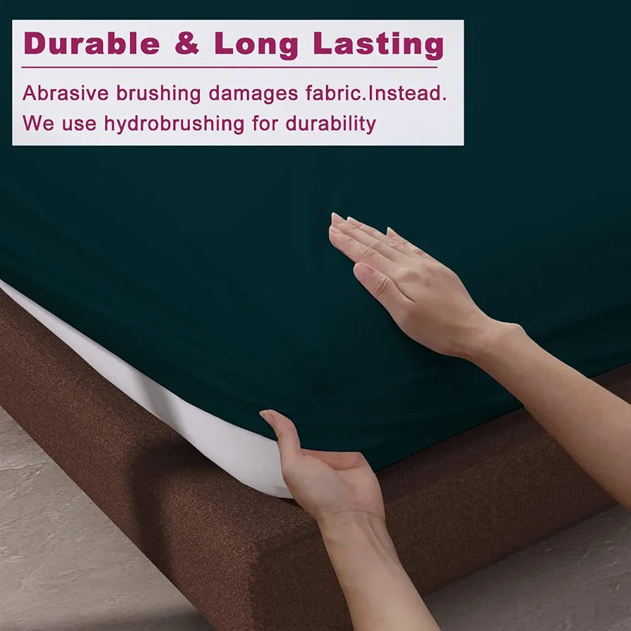 Trance Home Linen 100% Cotton 78x72 inch King Elastic Fitted Bedsheet | 400 Thread Count Premium Hotel Quality Fitted Plain Elastic Bedsheet with 2 Pillow Covers 