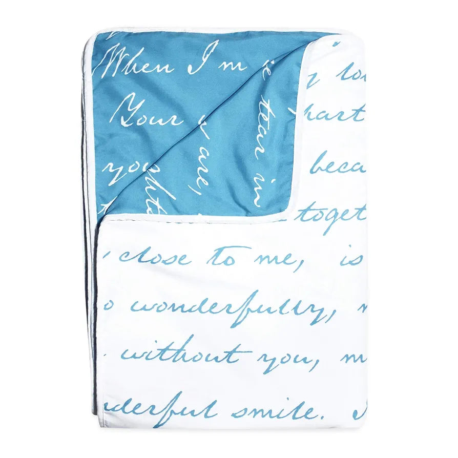 Divine Casa 120 GSM Microfiber Double Dohar | Soft & Lightweight Throw Blanket | Cozy & Breathable | All-Season Comfort | 220 x 205 CM | Typography Pattern | Blue Topaz