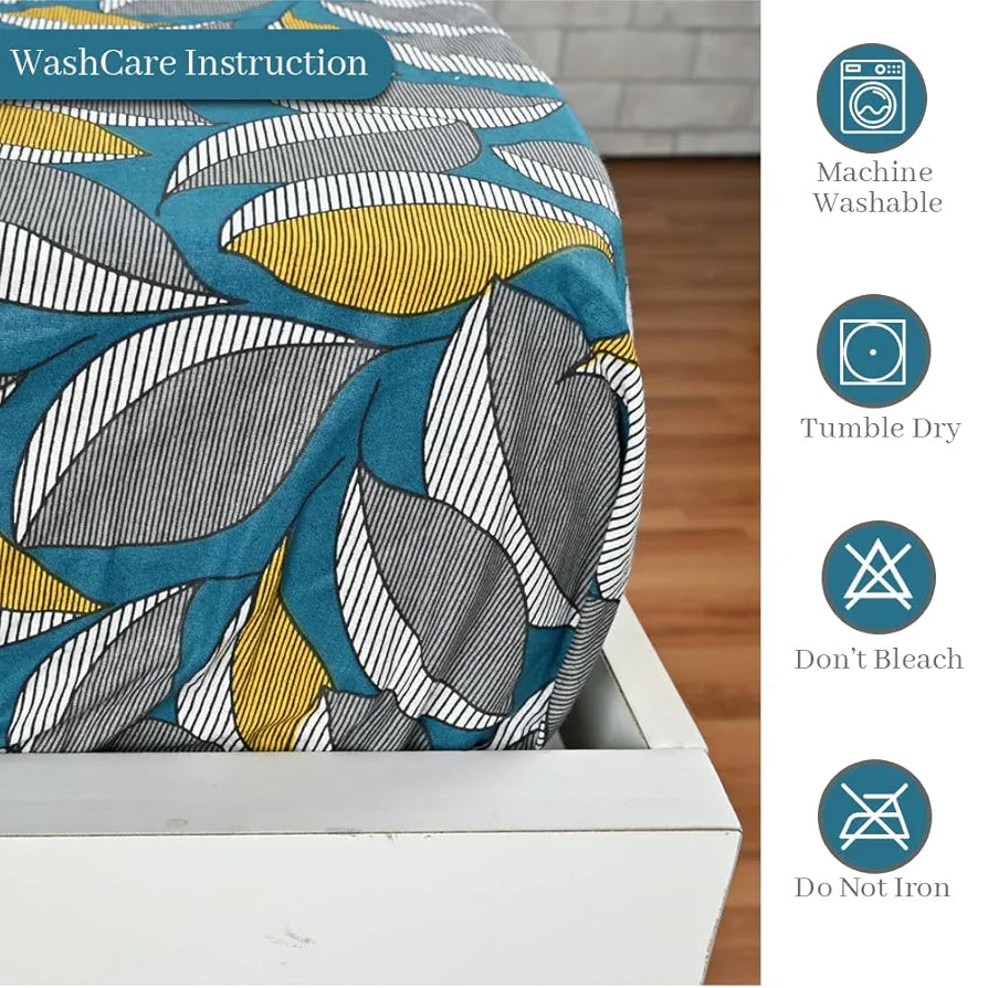 Divine Casa Floret 100% Cotton King Fitted Bedsheet | 144 TC | Deep Pocket Design | Soft & Breathable Fabric | Durable & Easy Care | 200 x 185 + 25 CM, Woody Petals