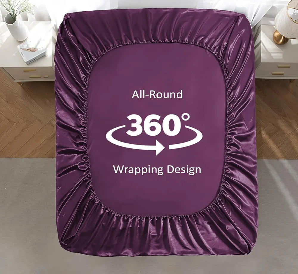 Cloth Fusion Solid 280 TC Satin Elastic Fitted Bedsheet for Double Bed King Size, Luxury Elastic Bedsheets for King Size Bed with 2 Pillow Covers 