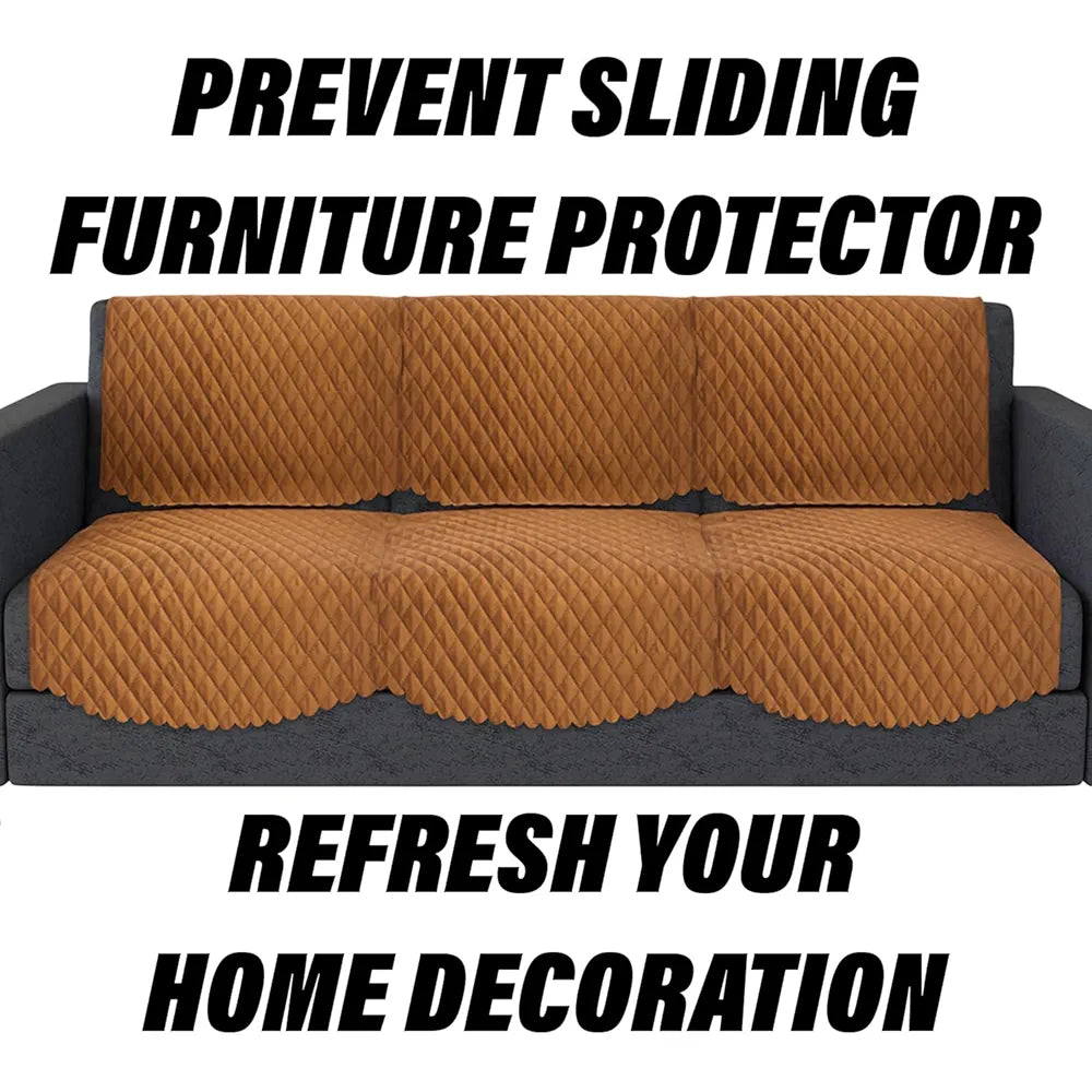 Kuber Industries Velvet Sofa Cover Set - Modern Quilted 5 Seater Couch Slipcover for Living Room - Brown
