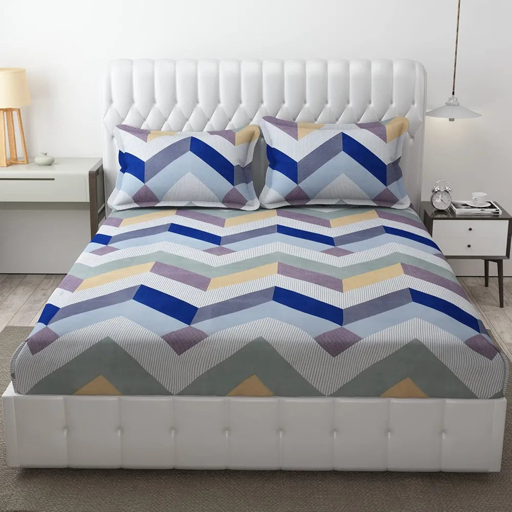 FRESH FROM LOOM Soft Microfiber Fitted Floral Bedsheet King Size Bed With Two Pillow Cover | Elastic Fitted Bed Sheets | Mattress Tuck In Bed Covers , 144 Tc