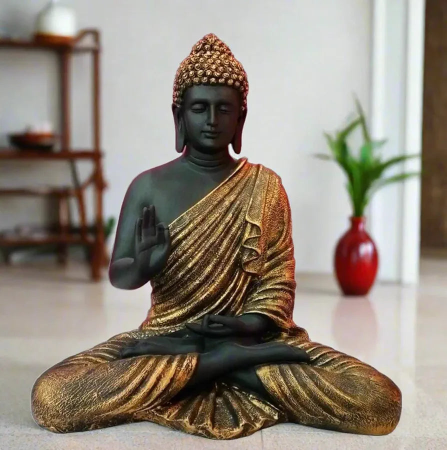 ALILA Big Size Meditating Black Golden Buddha Idol Statue Showpiece for Home Garden Living Room Decor Decoration Gift Gifting Items, 14 inches / 35cm / 1 Feet