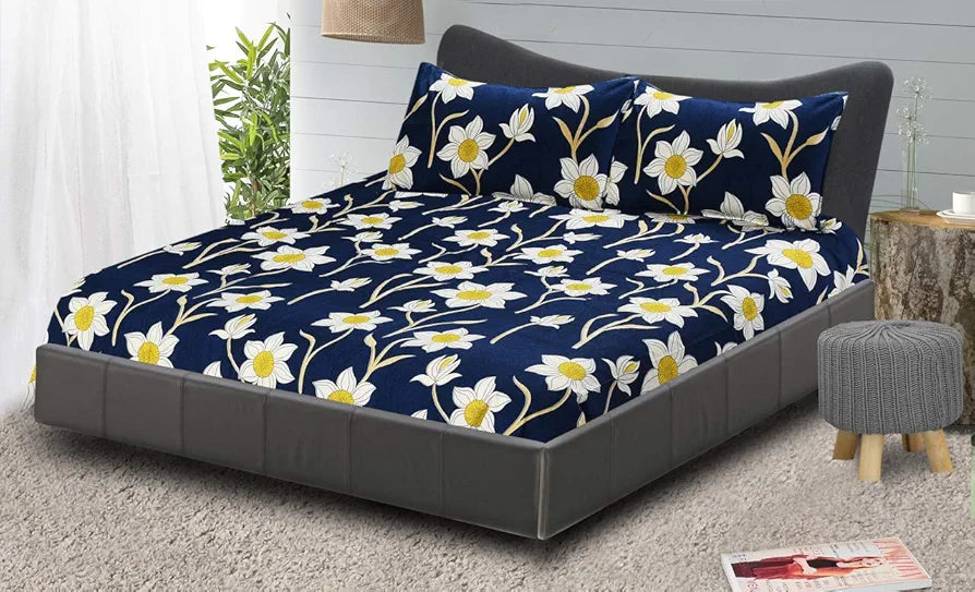 FRESH FROM LOOM 144 TC Hypo-Allergenic Microfiber King Bedsheet for Double Bed|Wrinkle Free Floral Design Bed Spread|2 Pillow Covers|Bedsheets/Bedcover 
