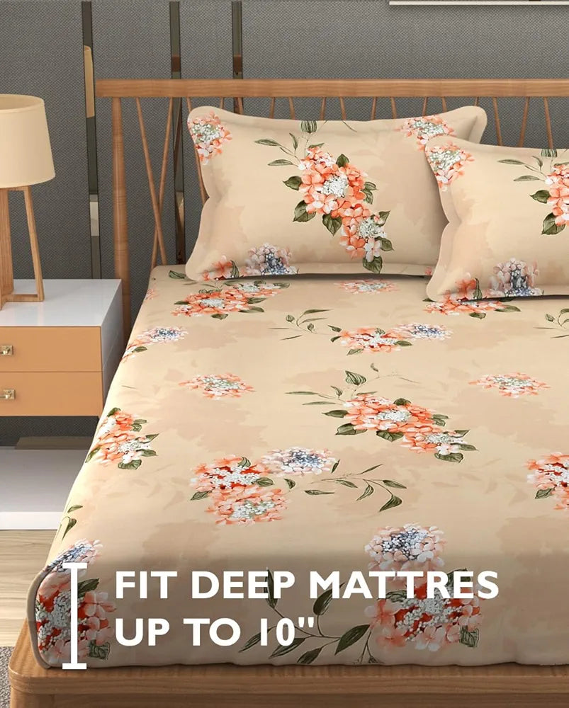 Fresh From Loom Hypoallergenic Floral Print King Size Bedsheet with 2 Pillow Covers - Microfiber, 240 TC 