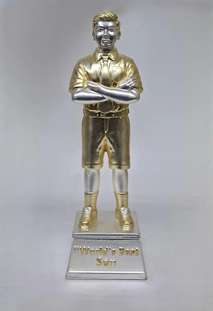 Gold Art India Best Son Figurine Gold & Silver Plated Matte | World's Best Son | Trophy for Son | Gift for Achievement | Idol Figurine for Inspiration | Study Table | Office Desk , 9'' Inch