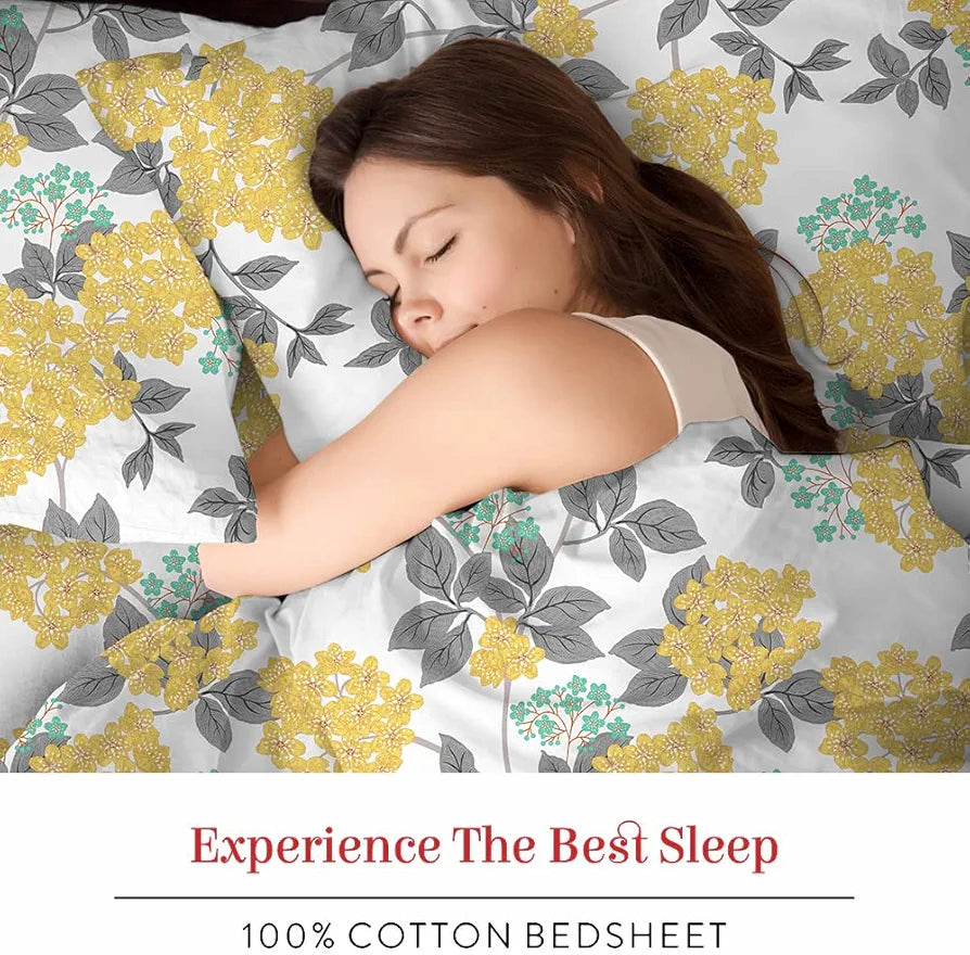 Layers Toughened Cotton Bedsheet for Double Bed King Size with Pillow Cover Set, 225 TC  Duracount, Light Weight, Moisture Absorbent, All Season Comfort, Wrinkle Resistance