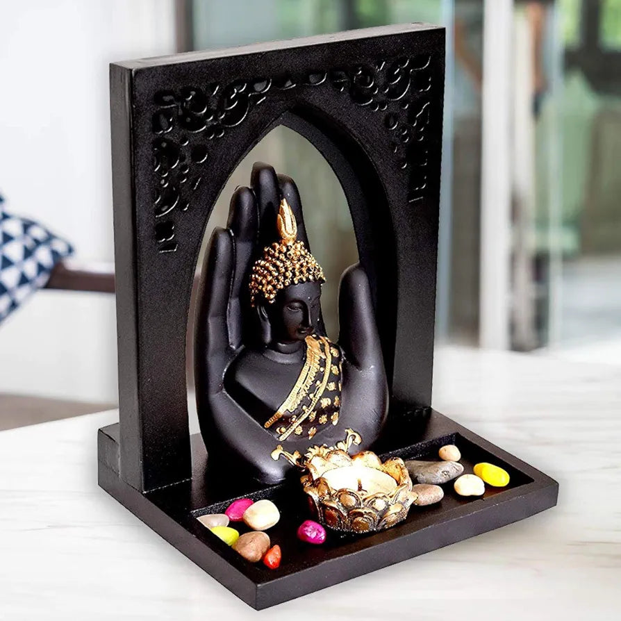 MARINER'S CREATION Buddha FACE Idol with Royal Tray and T Light Holder for Home Decor & Gift