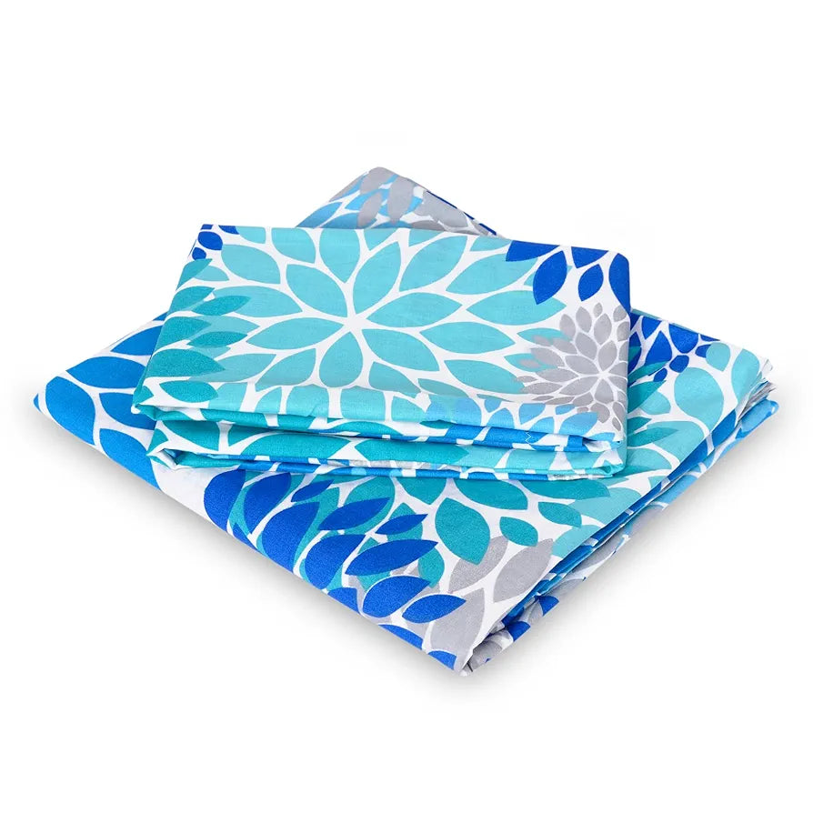 Divine Casa 144 TC 100% Cotton Double Bedsheet with 2 Pillow Covers | Skin-Friendly Fabric for Everyday Comfort | 254 X 222 CM | Floral Pattern | Blue Aqua