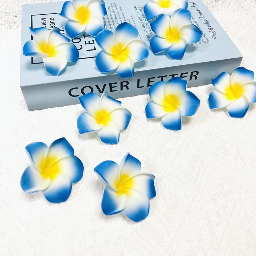 12 Pieces Artificial Fake Foam Hawaii Frangipani Floating Beach Champa Flowers for Hair, Hat,Pooja, Festival and Events, Bedroom, Wedding, Party, Marriage and Home Decor DIY  