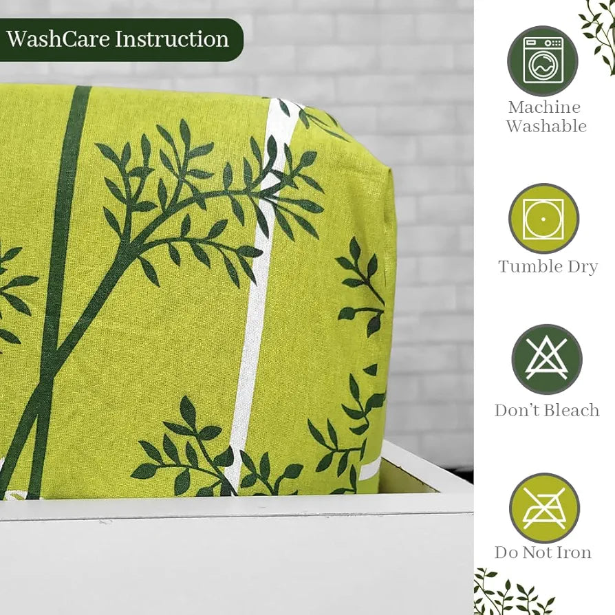 Divine Casa 144 TC Floral Green 100% Cotton Elastic Fitted Bedsheets King Size with 2 Pillow Covers - 78 x 72 inches