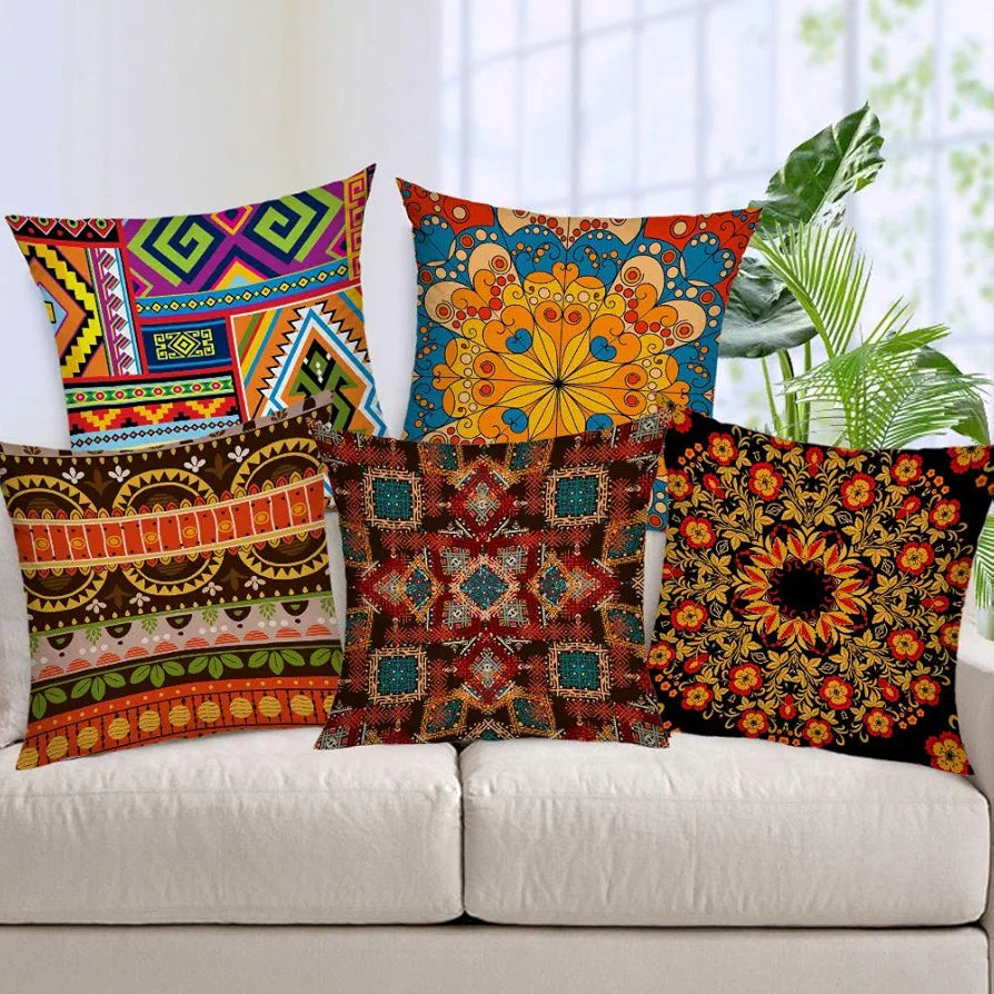 AEROHAVEN Jute 150 TC Cushion Cover, 16 x 16 Inch, Multicolour, 5 Pieces